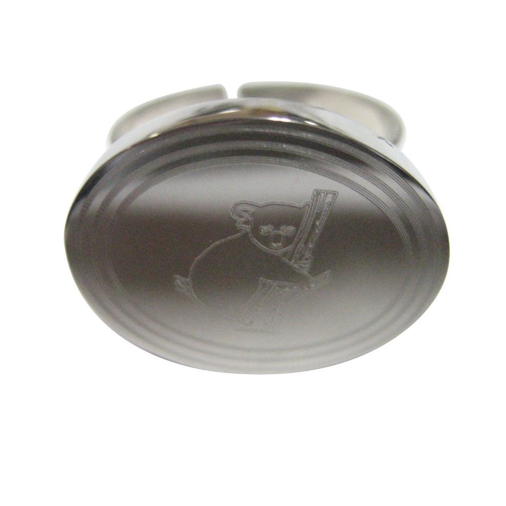 Etched Oval Koala Adjustable Size Fashion Ring